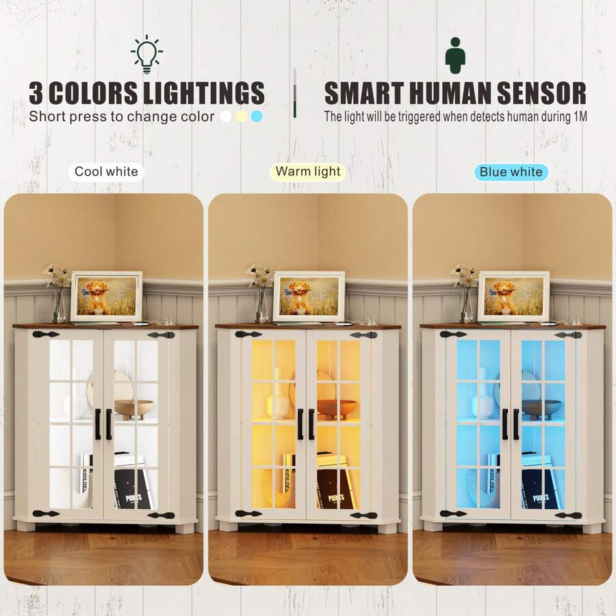 Farmhouse Cabinet With LED Lig - Lighting 评论和价格