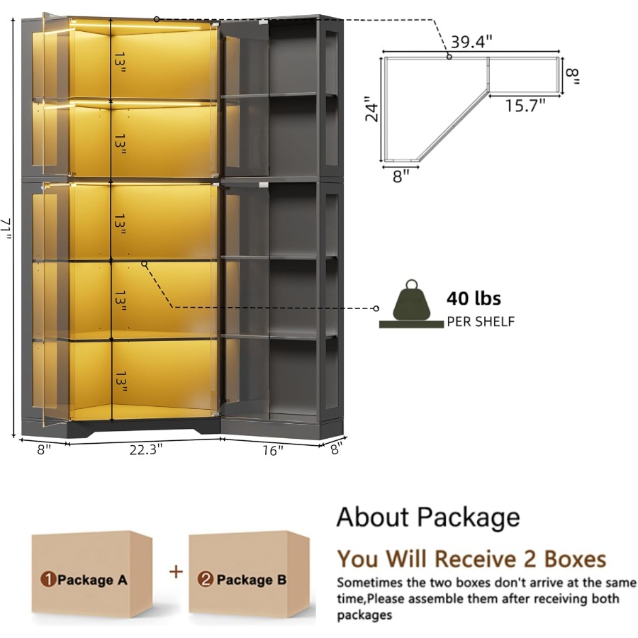 Corner display curio cabinet w - Storage & Organization 评论和价格